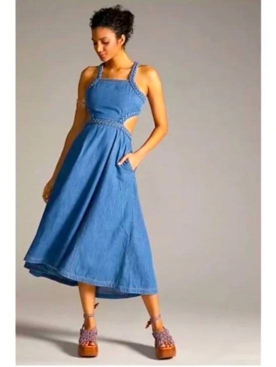 Anthropologie Pilcro Cutout Denim Midi Dress - Picture 1 of 3